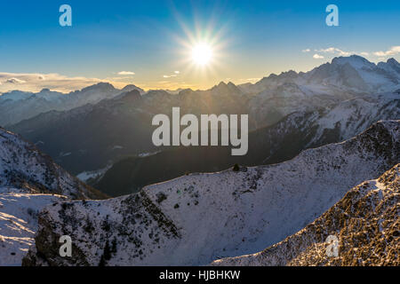 Passo Giau or Giau Pass at sunset near Cortina d`ampezzo in the Italian Dolomites - Belluno - Italy Stock Photo